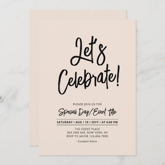 Let's Celebrate | Black Brus Script Event & Party Kaart (Voorkant / Achterkant)