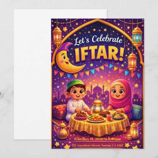 Let's Celebrate Iftar! Playful Ramadan Invitation Kaart (Voorkant / Achterkant)