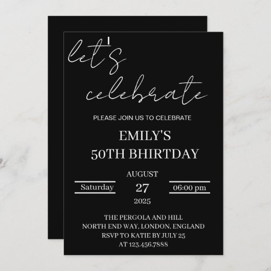 Let's Celebrate Invitation Sjabloon, bewerkbare Su Kaart (Voorkant / Achterkant)