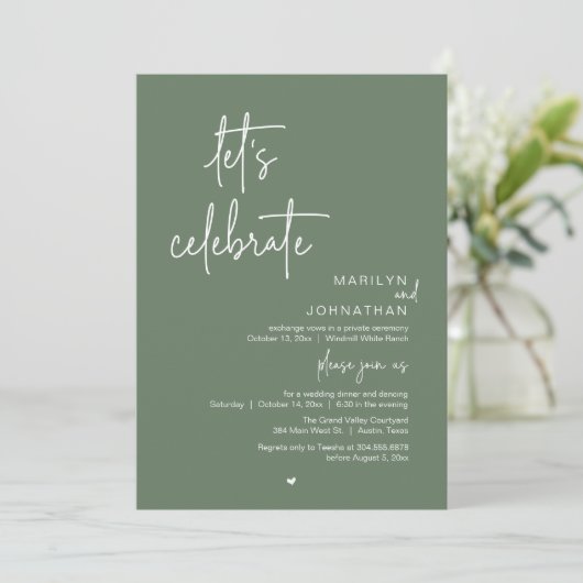 Let's Celebrate, Minimal Modern Wedding Reception Kaart (Staand voorkant)