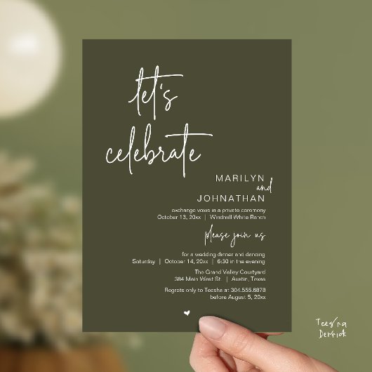 Let's Celebrate, Minimal Modern Wedding Reception Kaart