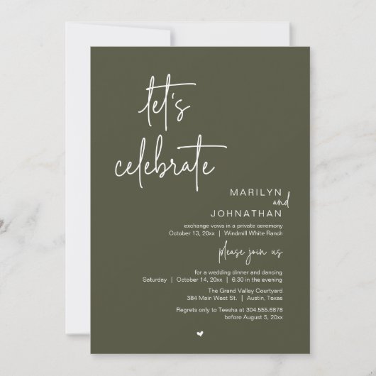 Let's Celebrate, Minimal Modern Wedding Reception Kaart (Voorkant)