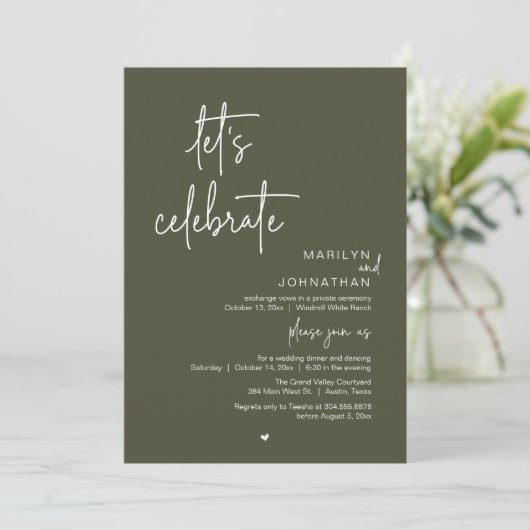 Let's Celebrate, Minimal Modern Wedding Reception Kaart (Staand voorkant)
