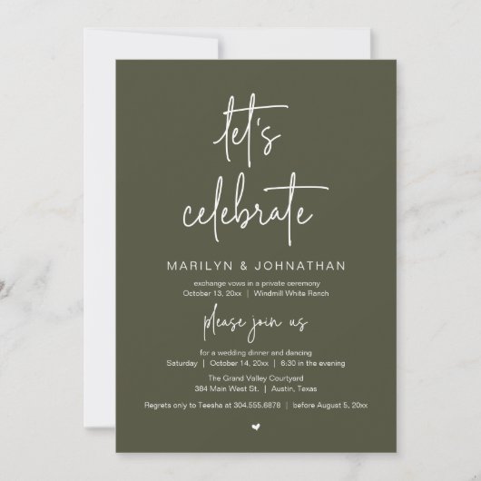 Let's Celebrate, Modern Minimal Wedding Reception Kaart (Voorkant)