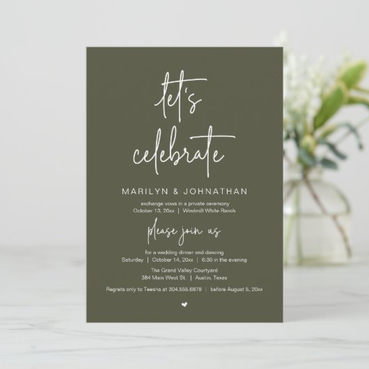 Let's Celebrate, Modern Minimal Wedding Reception Kaart (Staand voorkant)