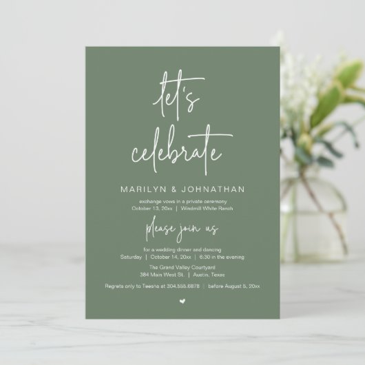 Let's Celebrate, Modern Minimal Wedding Reception Kaart (Staand voorkant)