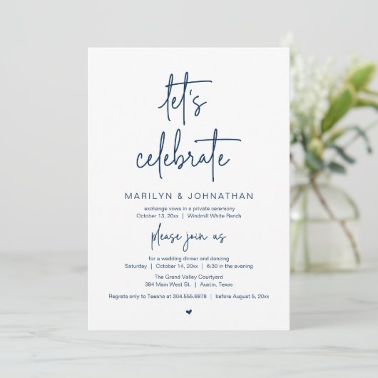 Let's Celebrate, Modern Minimal Wedding Reception Kaart (Staand voorkant)