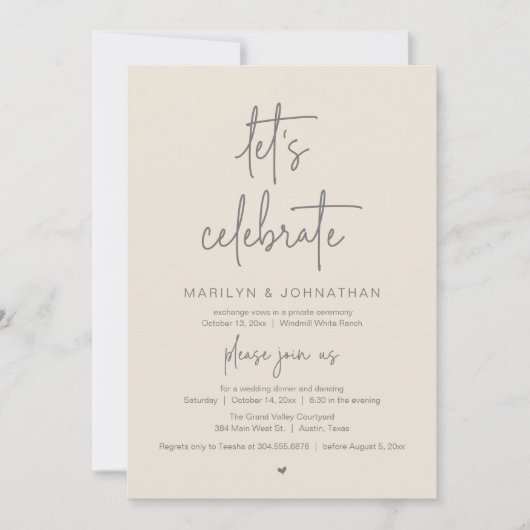Let's Celebrate, Modern Minimal Wedding Reception Kaart (Voorkant)