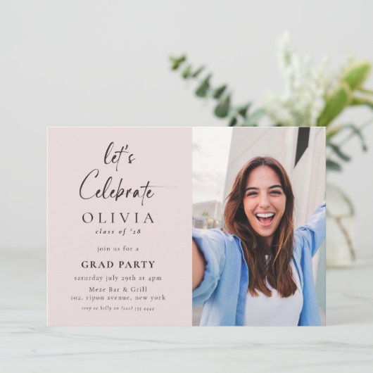 Let's Celebrate! Script Photo Afstudeerder Party P Kaart (Staand voorkant)