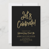 Let's Celebrate | Zwart Chique Script Cacktail Par Kaart (Voorkant)