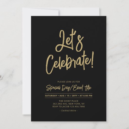 Let's Celebrate | Zwart Chique Script Cacktail Par Kaart (Voorkant)