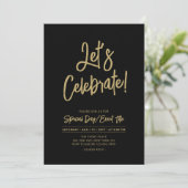 Let's Celebrate | Zwart Chique Script Cacktail Par Kaart (Staand voorkant)