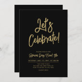 Let's Celebrate | Zwart Chique Script Cacktail Par Kaart (Voorkant / Achterkant)