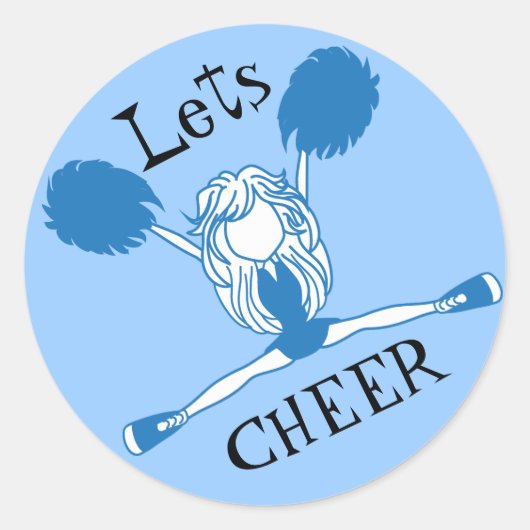 Lets Cheer Blue Cheerleader Ronde Sticker (Voorkant)