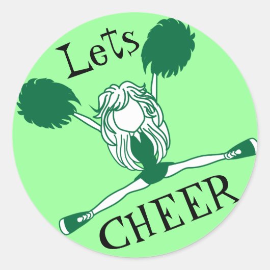 Lets Cheer Green Cheerleader Ronde Sticker (Voorkant)