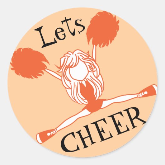 Lets Cheer Oranje Cheerleader Ronde Sticker (Voorkant)