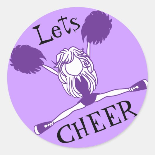 Lets Cheer Paarse Cheerleader Ronde Sticker (Voorkant)