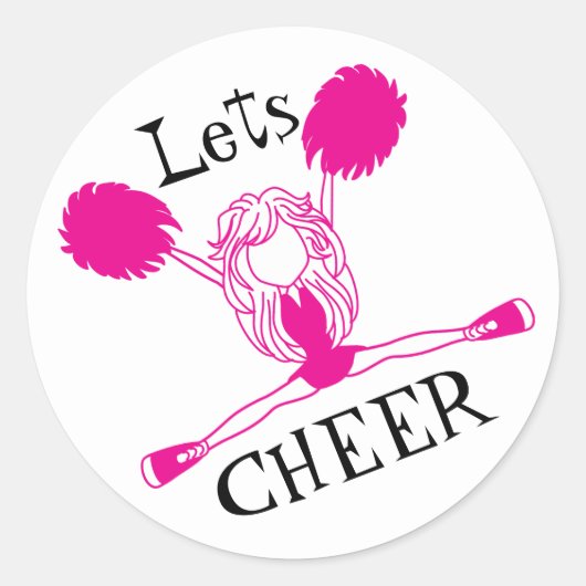 Lets Cheer Pink Cheerleader Ronde Sticker (Voorkant)