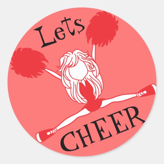 Lets Cheer Red Cheerleader Ronde Sticker (Voorkant)