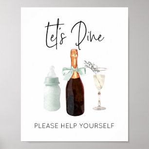 Lets Dine Sign voor Baby shower Green Sip & See Poster