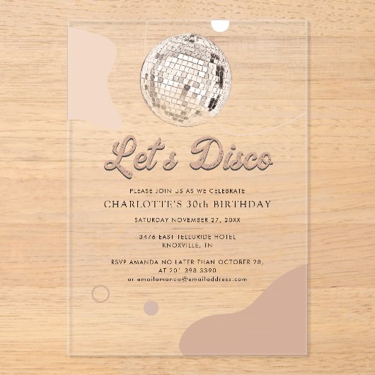 Lets Disco Retro Groovy 30e verjaardagsfeestje Acryl Uitnodigingen (Voorkant)