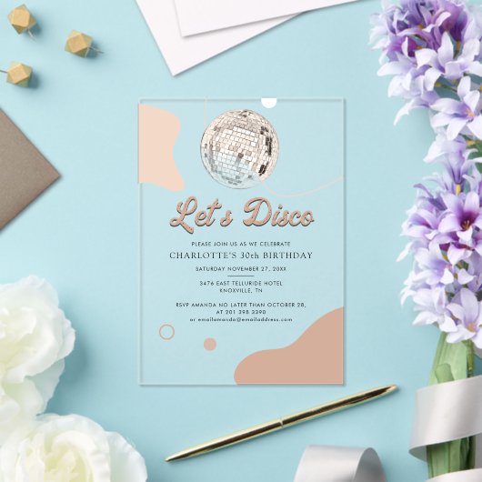 Lets Disco Retro Groovy 30e verjaardagsfeestje Acryl Uitnodigingen (Insitu (Huwelijk))