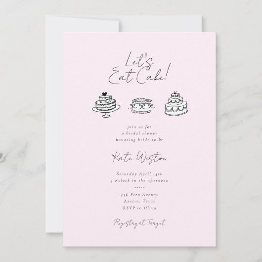 Let's Eat Cake Elegant Bridal Shower Invitation Kaart (Voorkant)