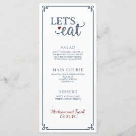 "Let's Eat" - Dusty Blue & Dark Red Wedding Menu