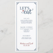 "Let's Eat" - Dusty Blue & Dark Red Wedding Menu (Voorkant)