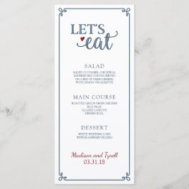 "Let's Eat" - Dusty Blue & Dark Red Wedding Menu