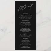 "Let's Eat" Eenvoudig Elegant Zwart Bruiloft Menu (Voorkant)