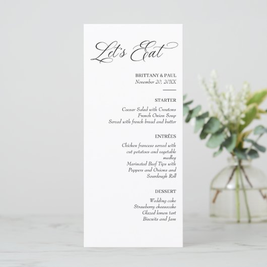 Let's Eat Elegant minimal menu black and white (Staand voorkant)