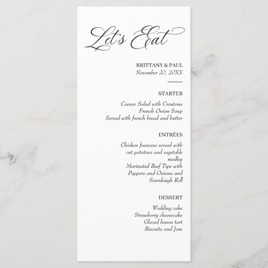 Let's Eat Elegant minimal menu black and white (Voorkant)