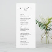 "Let's Eat" Elegant Zwart & Wit Bruiloft Menu (Staand voorkant)