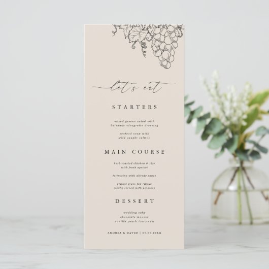 Let's Eat Napa Valley Vineyard Vinery Wedding Menu (Staand voorkant)