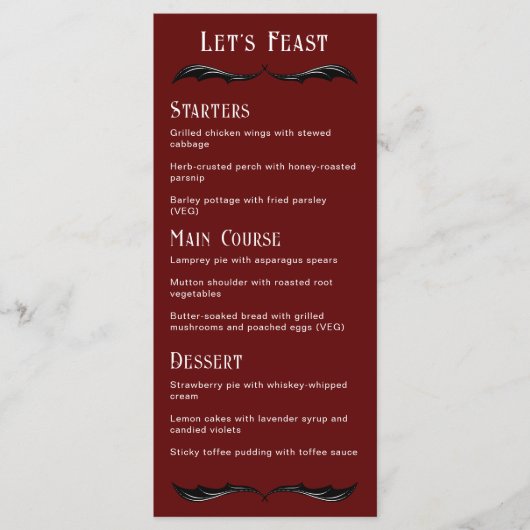Let's Feast Red Black Dragon Fantasy Wedding Menu (Voorkant)