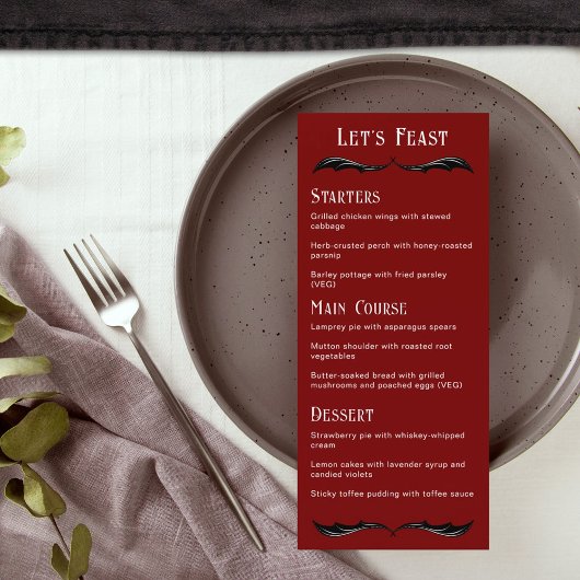 Let's Feast Red Black Dragon Fantasy Wedding Menu