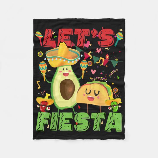 Lets Fiesta Avocado en Tacos Cinco de Mayo Mexico Fleece Deken (Voorkant)