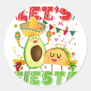Lets Fiesta Avocado en Tacos Cinco de Mayo Mexico Ronde Sticker