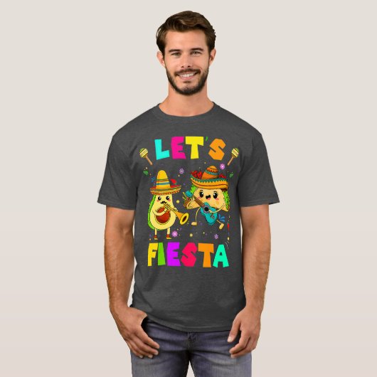 Lets Fiesta Avocado en Tacos Cinco de Mayo T-shirt (Voorkant volledig)