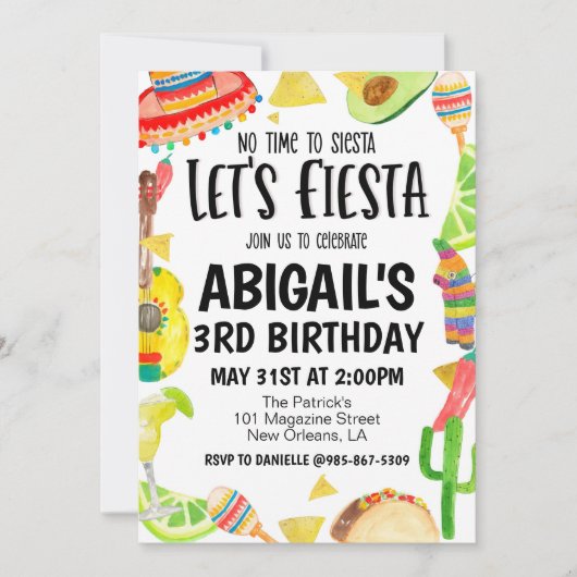 Let's Fiesta Birthday Party Invitation Kaart (Voorkant)