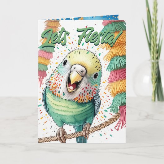 Let's Fiesta Budgie Verjaardag Kaart - Schattigee (Voorkant)