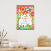 Lets Fiesta Cactus Floral 3rd Birthday Party Poster (Keuken)