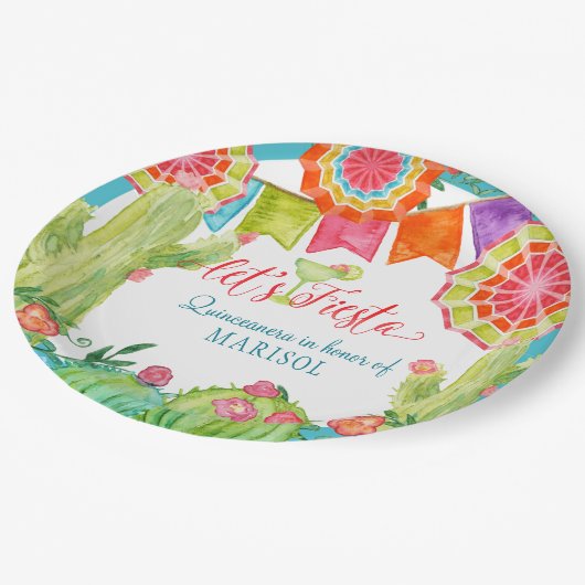 Lets Fiesta Cactus Quinceanera 15th Birthday Party Papieren Bordje (Gekanteld)