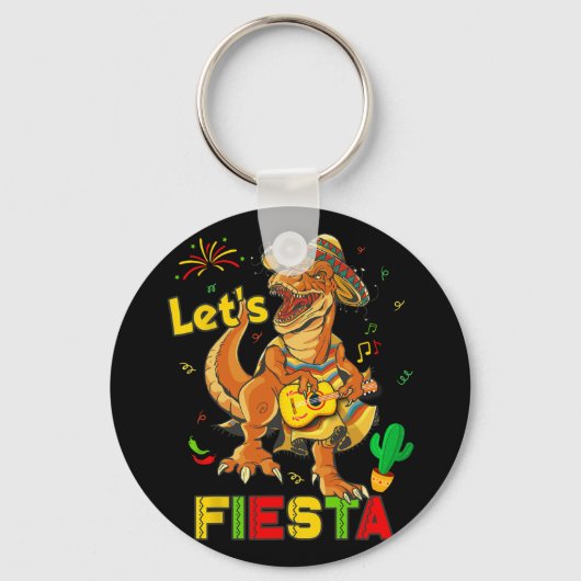 Lets Fiesta Cinco de Mayo Dinosaur Mexican Party K Sleutelhanger (Voorkant)