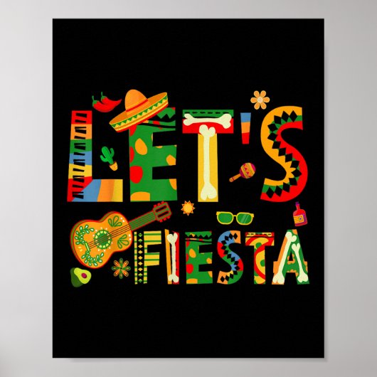 Lets Fiesta Cinco de Mayo Mexicaanse feestgitaar Poster (Voorkant)