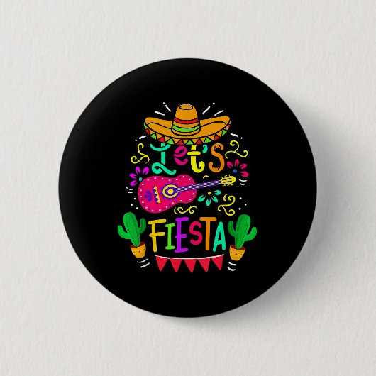 Lets Fiesta Cinco de Mayo Mexican Party Guitar Lov Ronde Button 5,7 Cm (Voorkant)