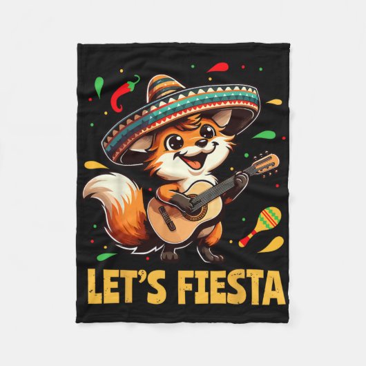 Lets Fiesta Fox Sombrero Cinco de Mayo Mexicaans K Fleece Deken (Voorkant)