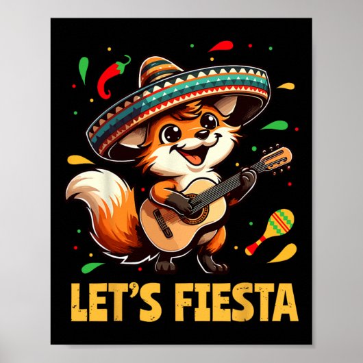 Lets Fiesta Fox Sombrero Cinco de Mayo Mexicaans K Poster (Voorkant)