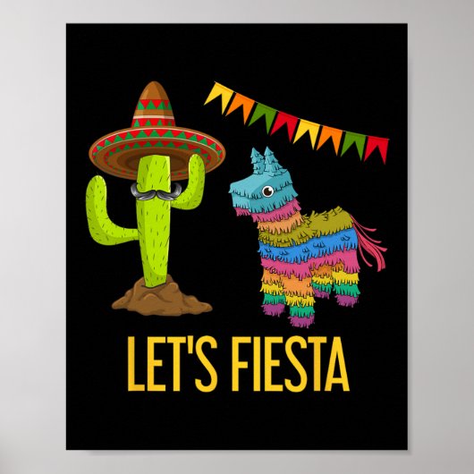 Lets Fiesta Grappig Mexicaans feest Pinata Cactus  Poster (Voorkant)
